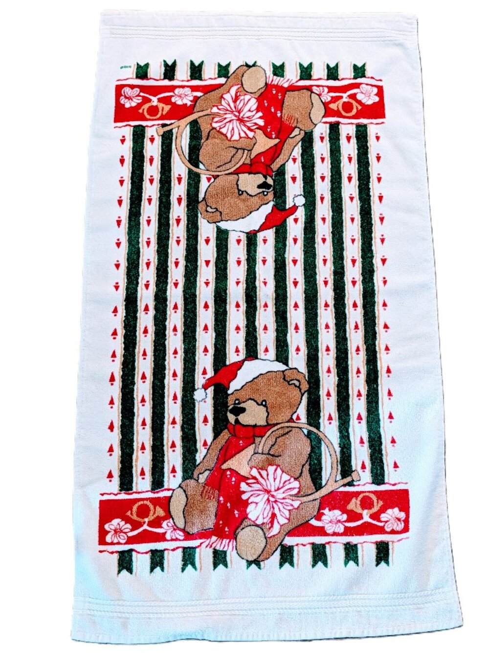 VTG R.A. Briggs Christmas Teddy Bear Bath Towel 41x22 100% Cotton USA 80s Rare